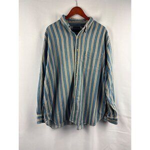 Basic Editions Mens XL Striped Button-Up Shirt 100% Cotton Blue/Yellow